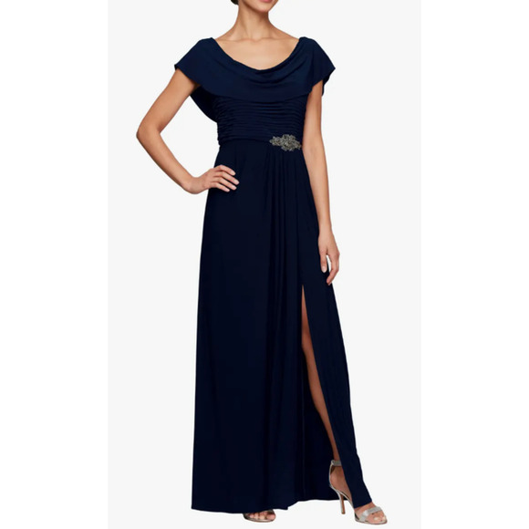 Alex Evenings Dresses & Skirts - Alex Evenings Cowl Neck Beaded Waist Gown Blue Size 20W